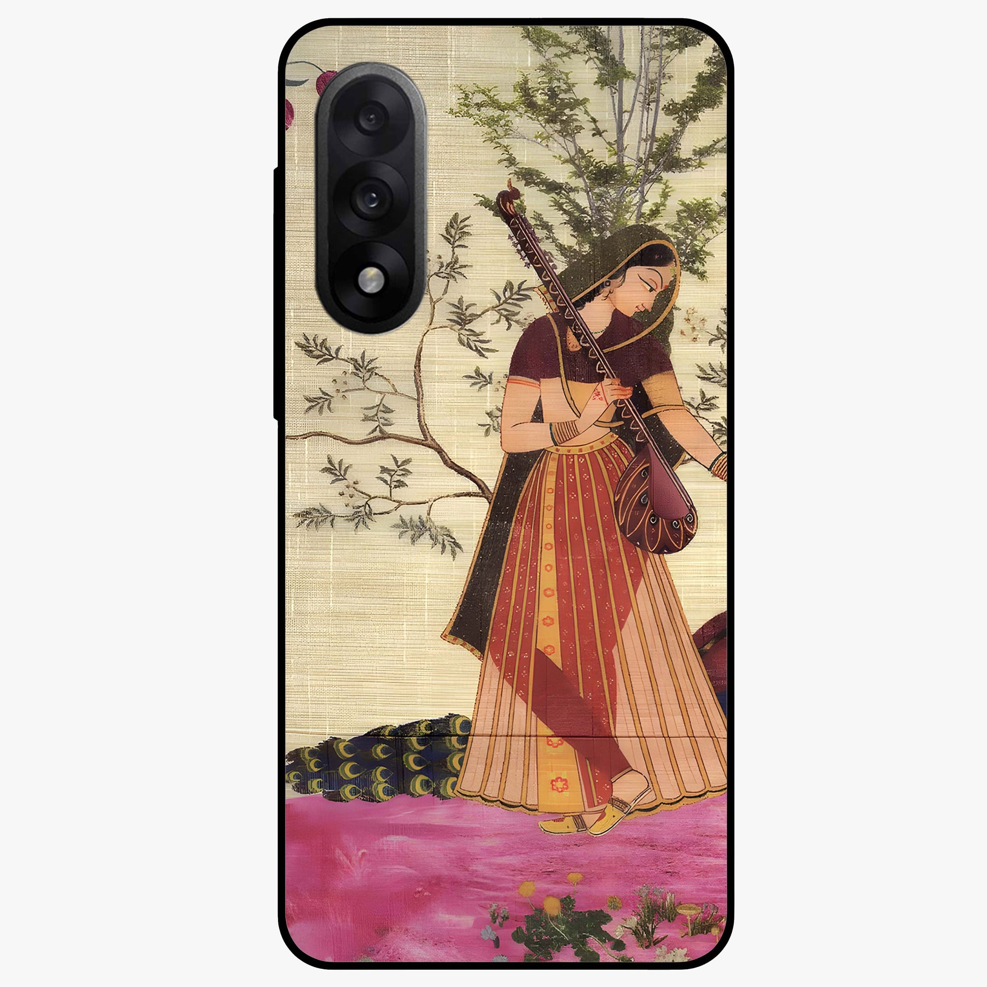Lady With Veena Art Glass Case for 1+Nord 5 elegant front view featuring classical musical inspired artwork