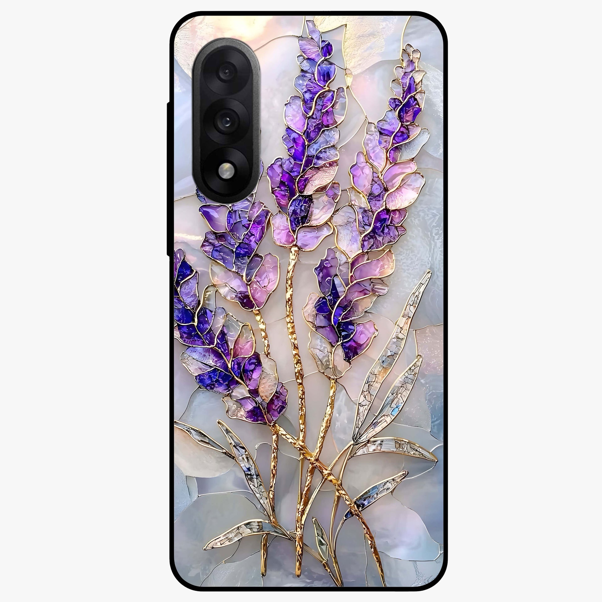 Lavender Dream Glow Glass Case for 1+Nord 5 radiant front view featuring glowing lavender inspired artwork