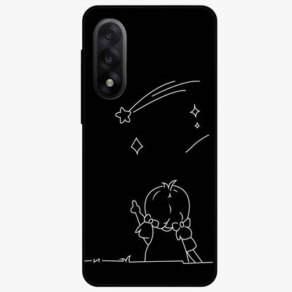 Line Art Girl With Shooting Stars Glass Case for 1+Nord 5 elegant front view featuring minimal line art character with shooting stars