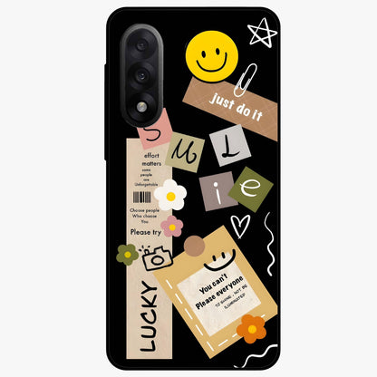 Lucky Aesthetic Collage Case Glass Case for 1+Nord 5 vibrant front view featuring layered aesthetic collage artwork