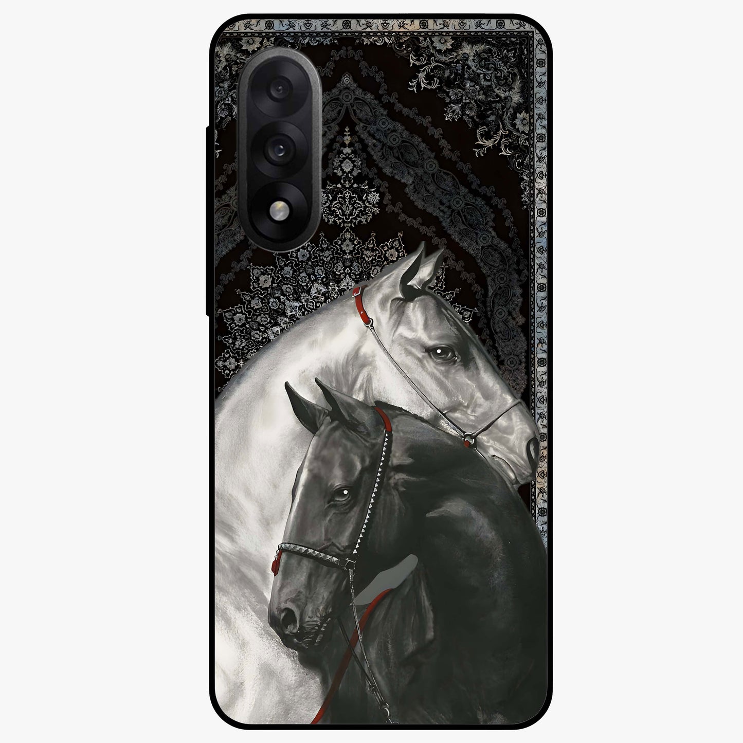 Majestic Ride Legacy Glass Case for 1+Nord 5 bold front view featuring dynamic ride inspired artwork