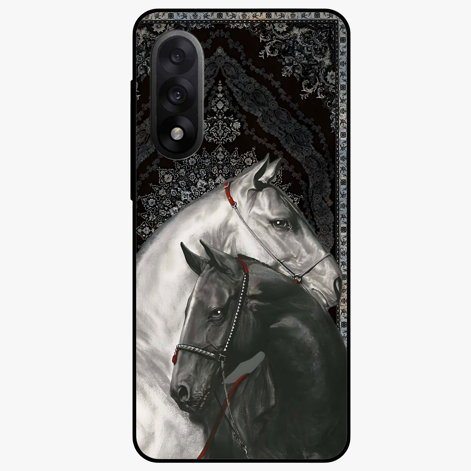 Majestic Ride Legacy Glass Case for 1+Nord 5 bold front view featuring dynamic ride inspired artwork