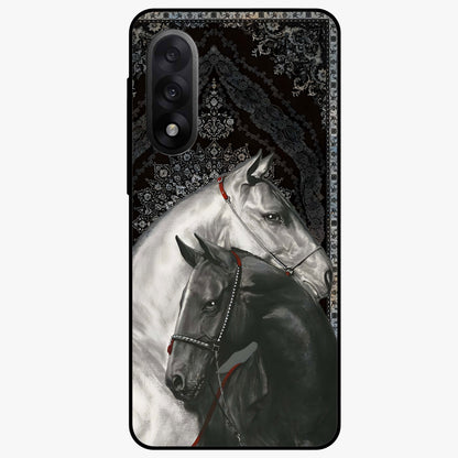 Majestic Ride Legacy Glass Case for 1+Nord 5 bold front view featuring dynamic ride inspired artwork
