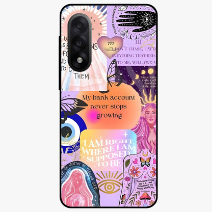 Manifestation Collage Glass Case for 1+Nord 5 creative front view featuring aesthetic vision board collage artwork