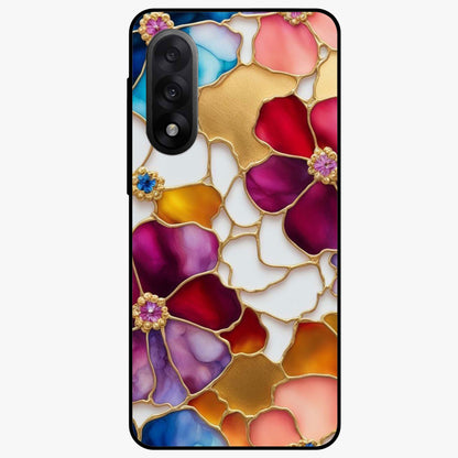 Marble Flower Pattern Glass Case for 1+Nord 5 stylish front view featuring floral artwork blended with marble texture