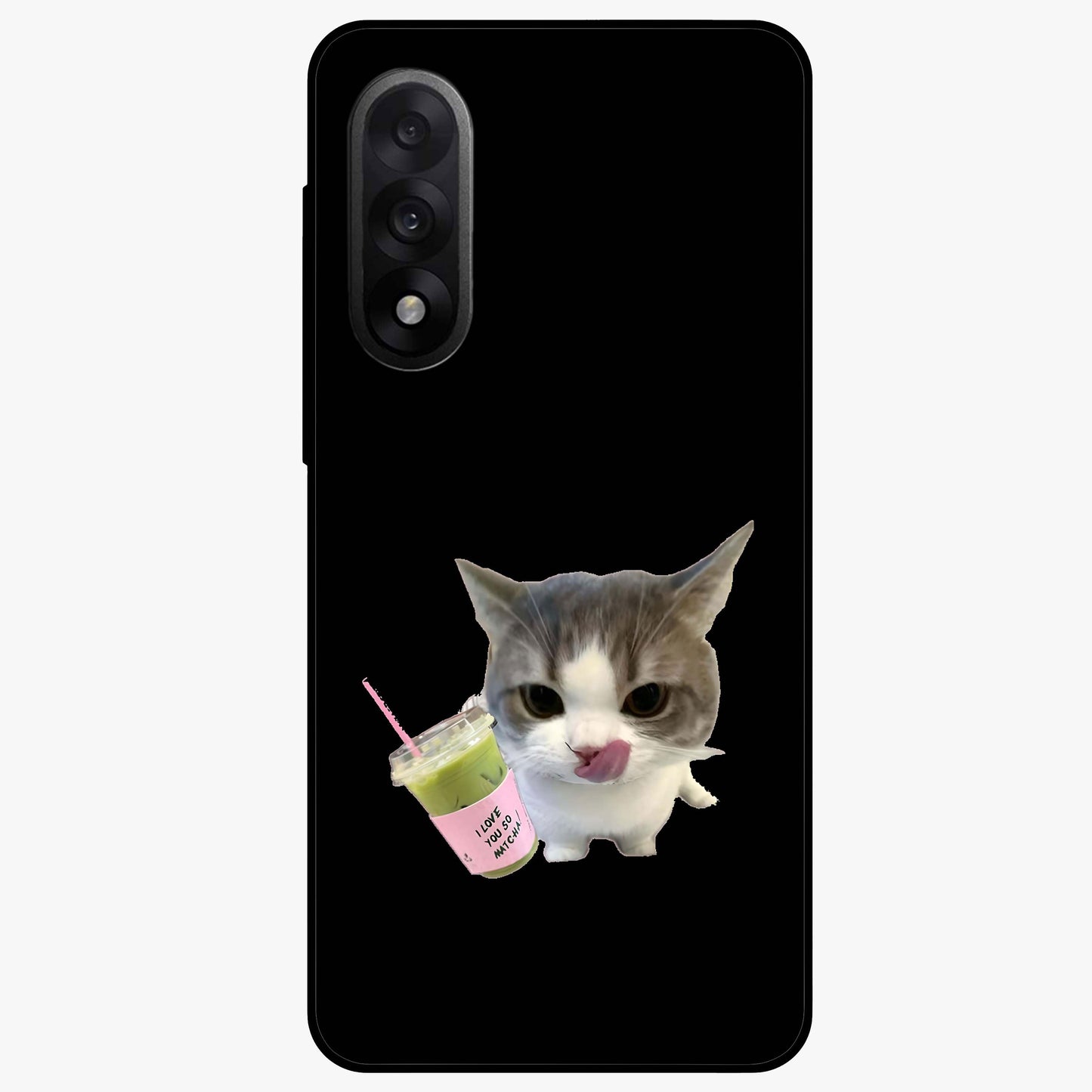 Matcha Cat Style Glass Case for 1+Nord 5 adorable front view featuring cute cat artwork in matcha green tones