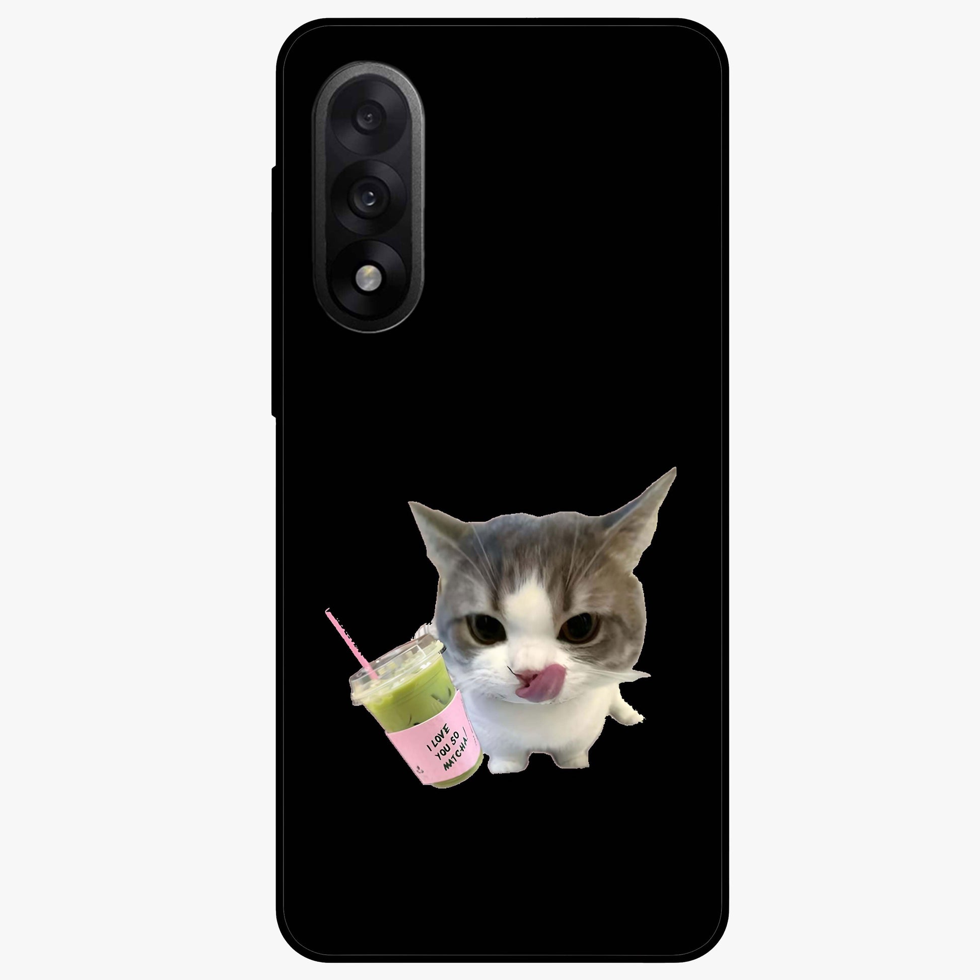 Matcha Cat Style Glass Case for 1+Nord 5 adorable front view featuring cute cat artwork in matcha green tones