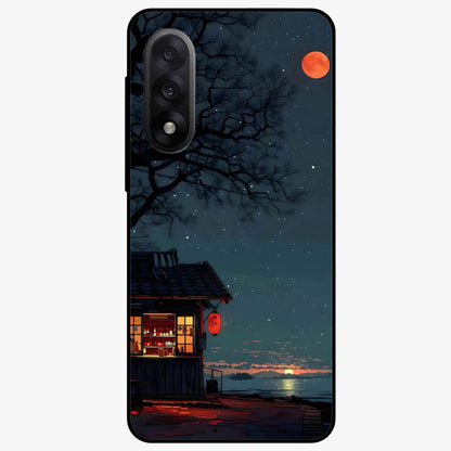 Midnight Lantern Glow Glass Case for 1+Nord 5 serene front view featuring glowing lantern artwork under night sky