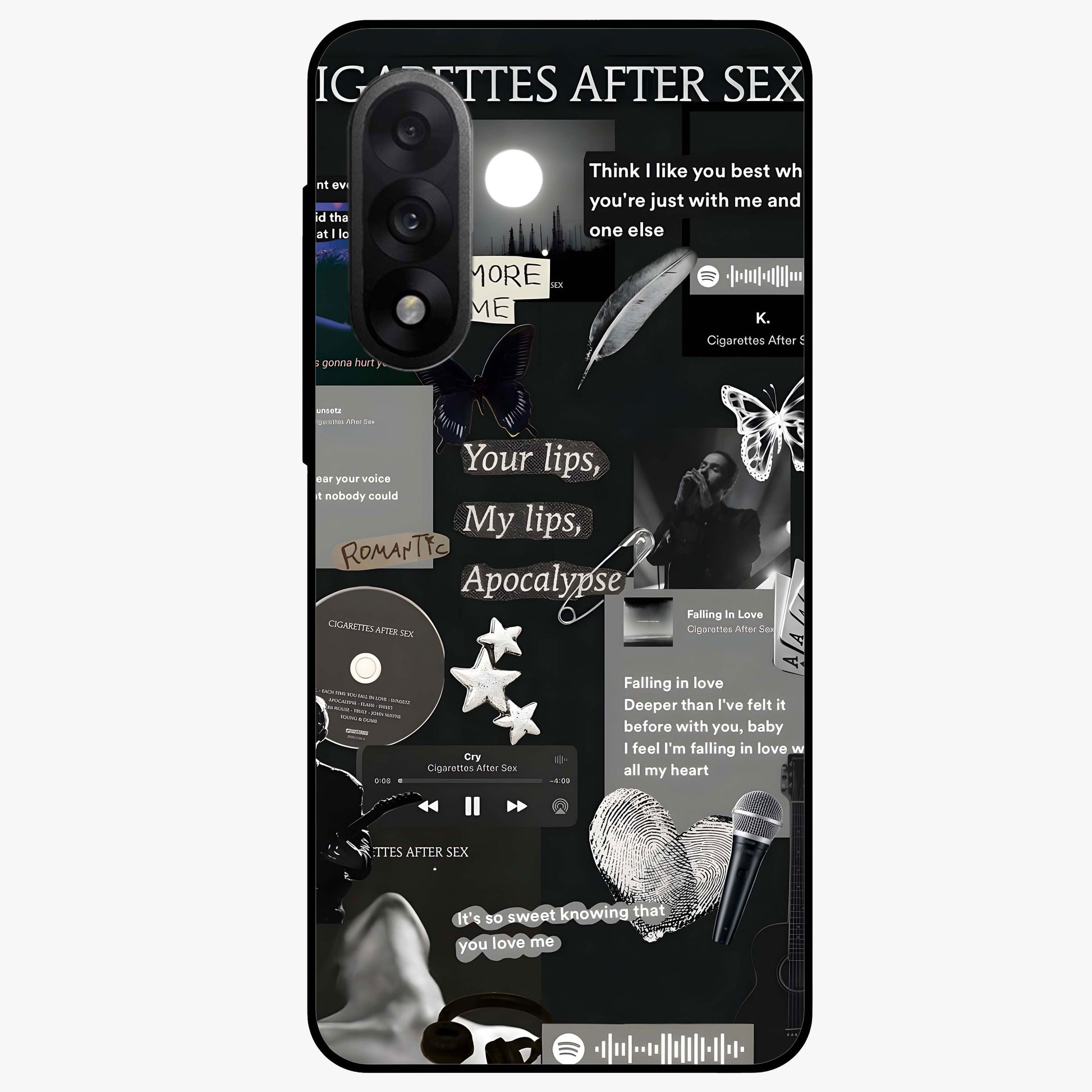 Midnight Love Echo Glass Case for 1+Nord 5 romantic front view featuring subtle love inspired artwork in dark tones