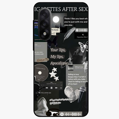 Midnight Love Echo Glass Case for 1+Nord 5 romantic front view featuring subtle love inspired artwork in dark tones