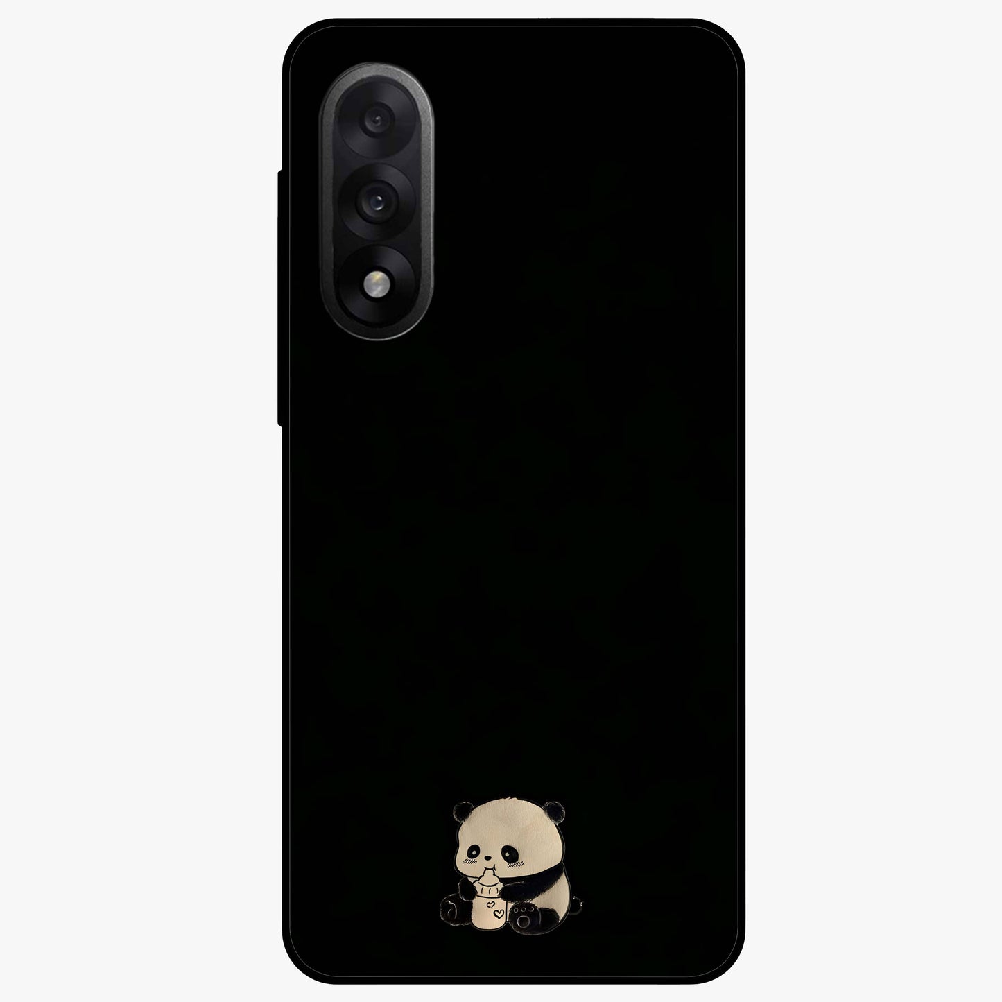 Midnight Panda Love Glass Case for 1+Nord 5 adorable front view featuring cute panda artwork on dark background