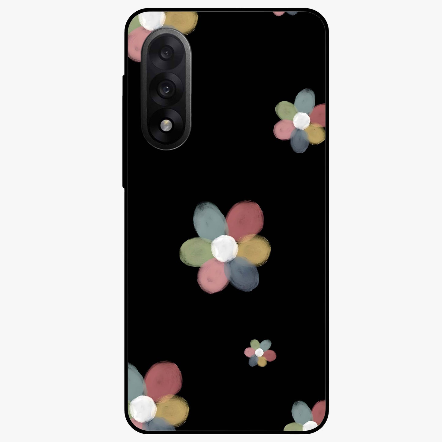 Minimal Floral Charm Glass Case for 1+Nord 5 clean front view featuring simple floral artwork with elegant detailing