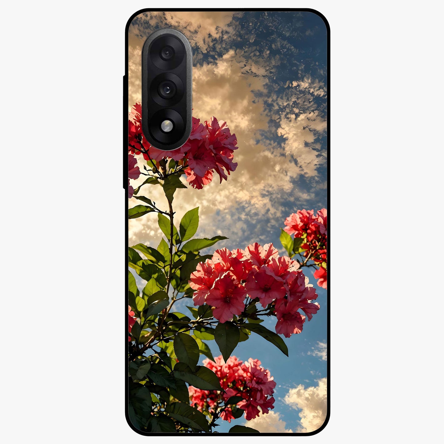 Moonlit Blossom Charm Glass Case for 1+Nord 5 elegant front view featuring floral artwork under soft moonlight tones
