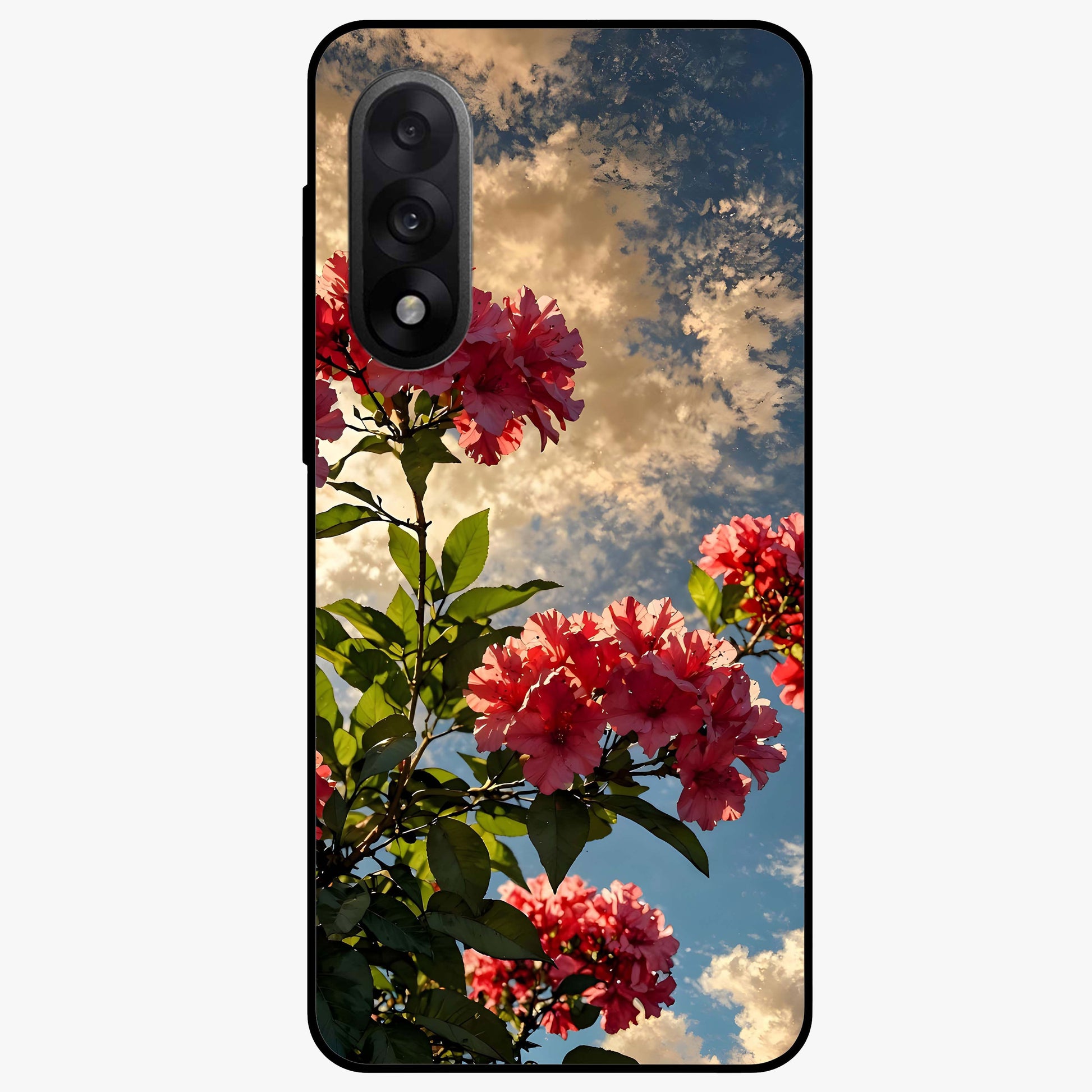 Moonlit Blossom Charm Glass Case for 1+Nord 5 elegant front view featuring floral artwork under soft moonlight tones