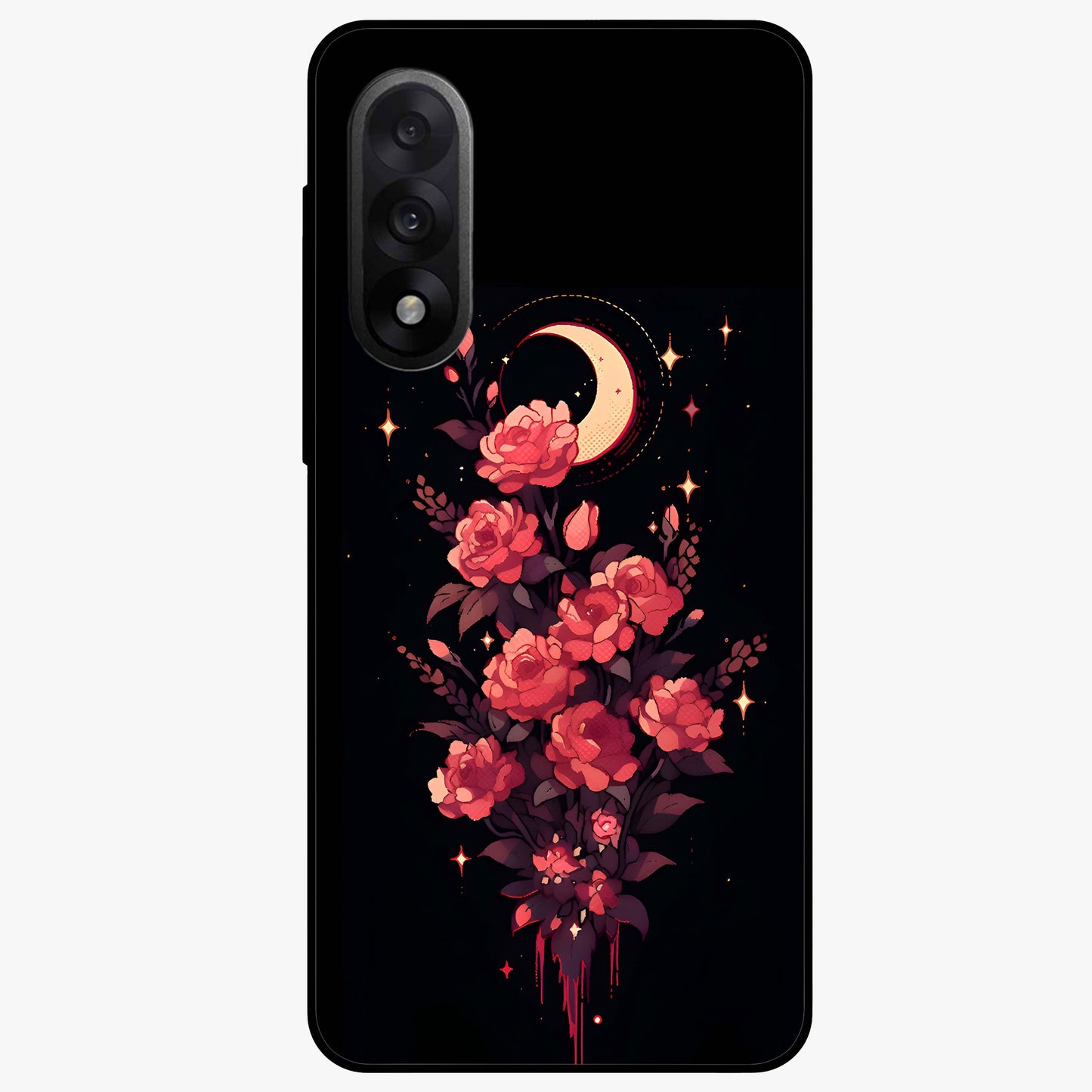 Moonlit Floral Elegance Glass Case for 1+Nord 5 graceful front view featuring sophisticated floral artwork on dark backdrop