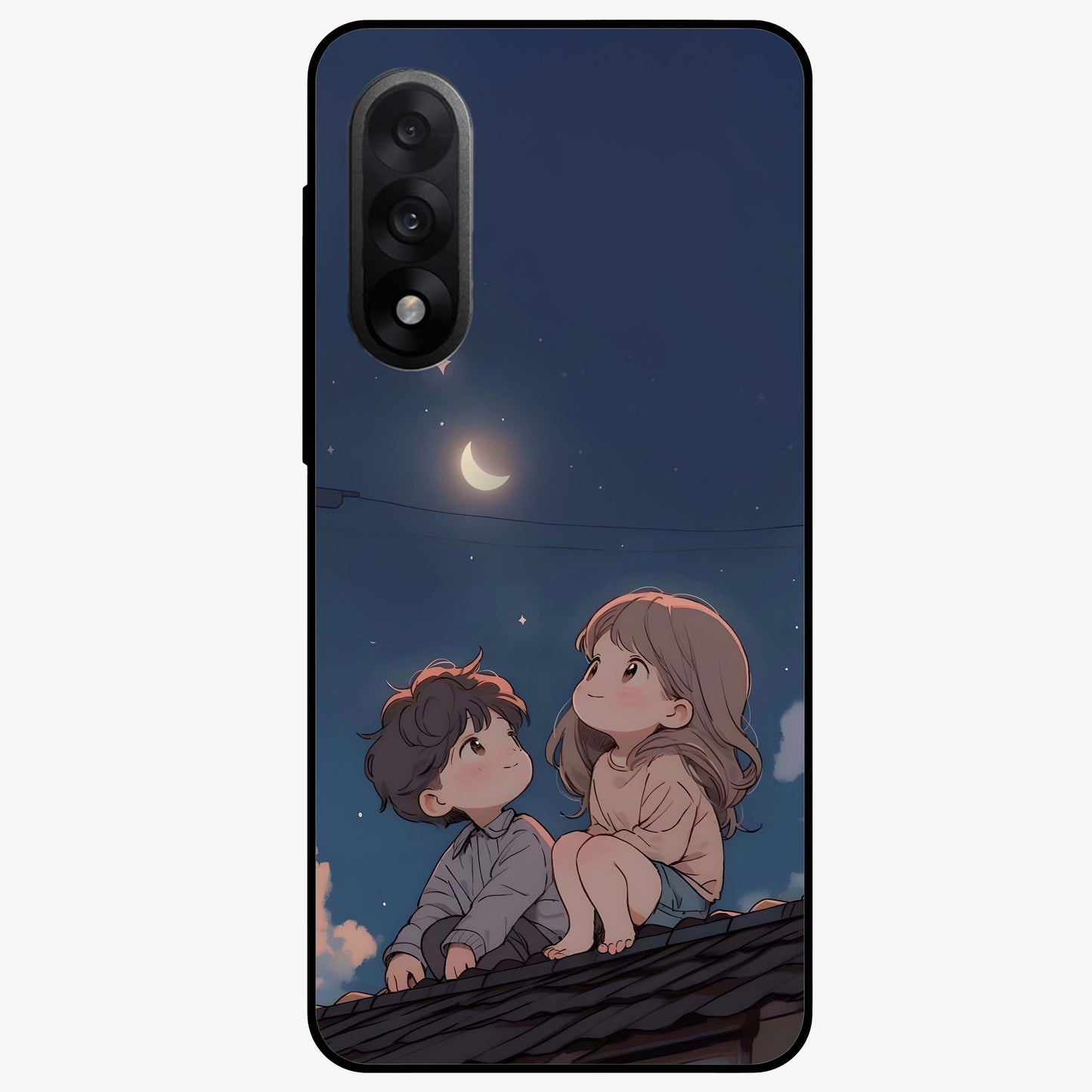 Moonlit Promise Together Glass Case for 1+Nord 5 romantic front view featuring couple inspired artwork in night tones