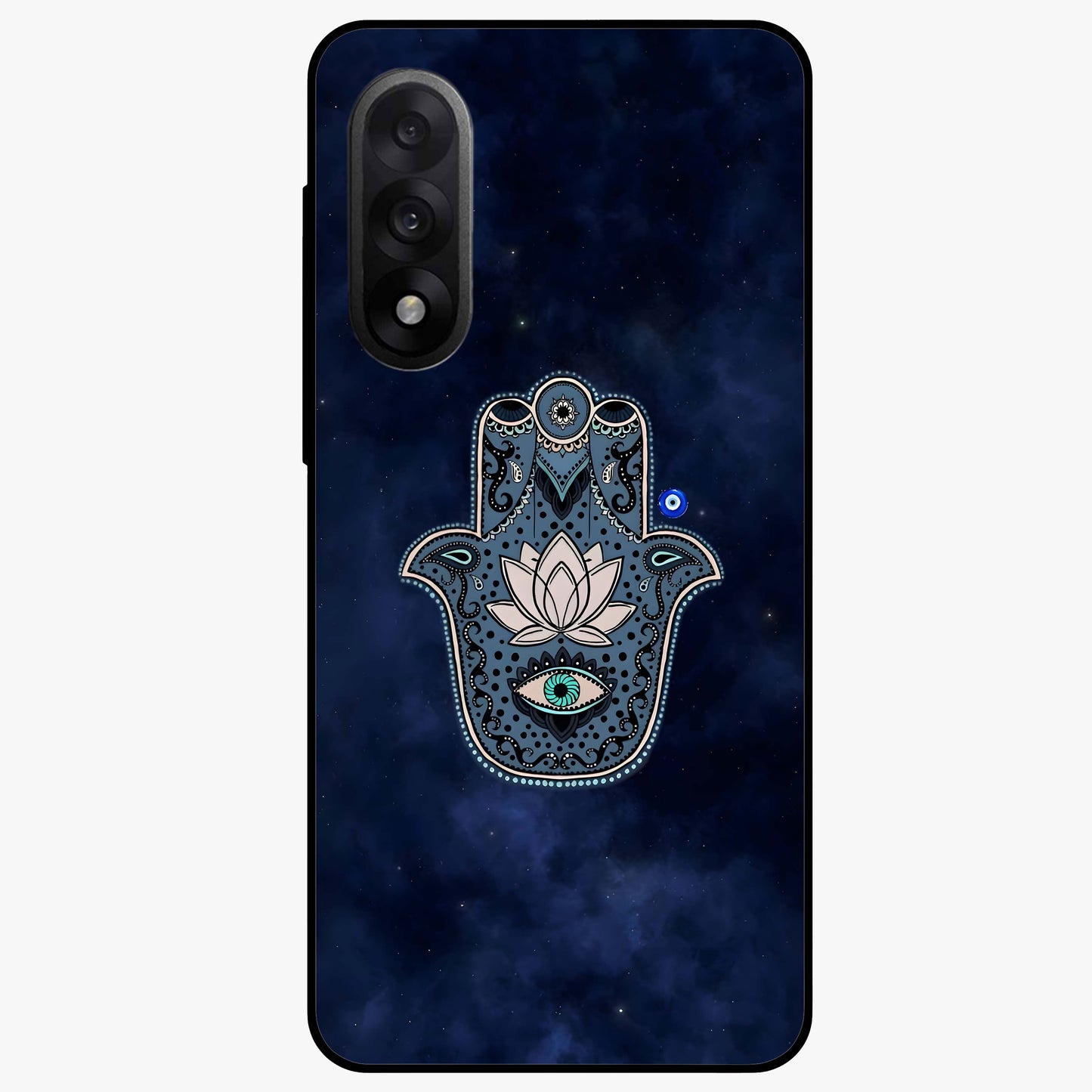 Mystic Calm Shield Glass Case for 1+Nord 5 serene front view featuring symbolic shield artwork in calming tones