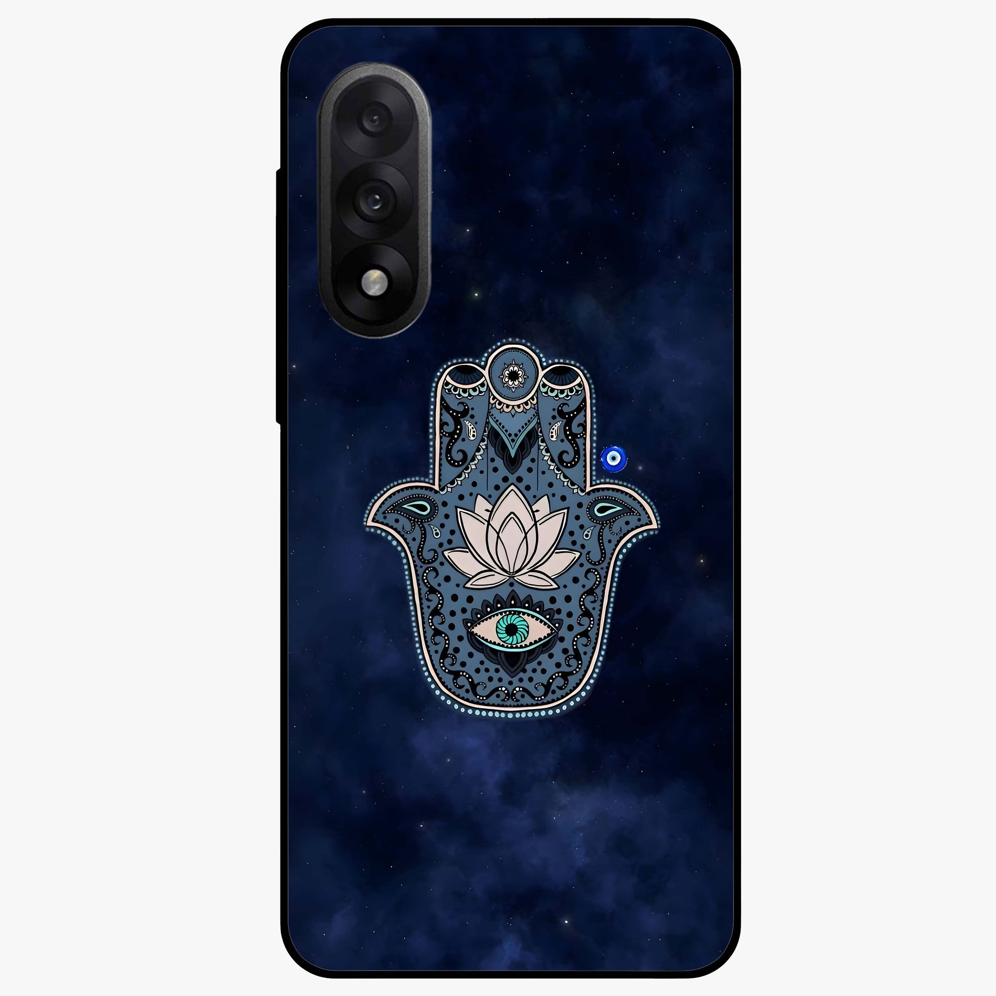 Mystic Calm Shield Glass Case for 1+Nord 5 serene front view featuring symbolic shield artwork in calming tones