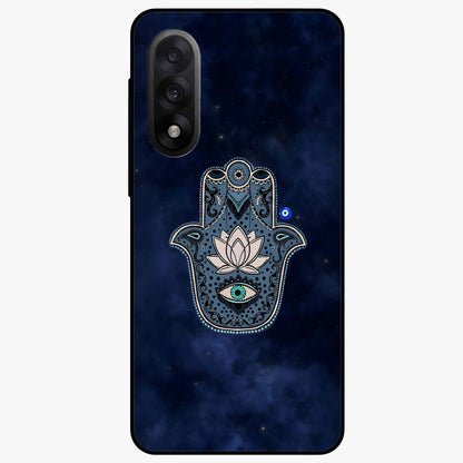 Mystic Calm Shield Glass Case for 1+Nord 5 serene front view featuring symbolic shield artwork in calming tones