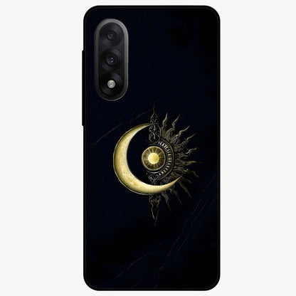 Mystic Lunar Flame Glass Case for 1+Nord 5 striking front view featuring moon and flame inspired artwork