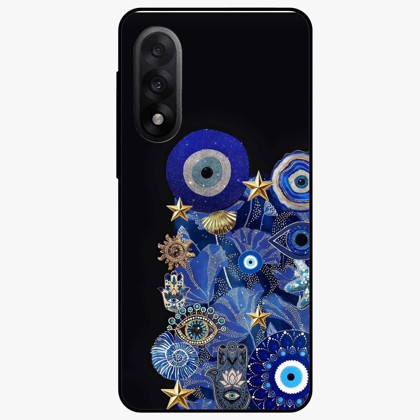 Mystic Ocean Eye Glass Case for 1+Nord 5 vibrant front view featuring ocean inspired eye artwork in blue tones