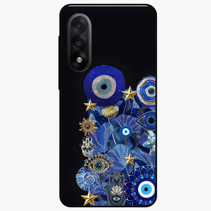 Mystic Ocean Eye Glass Case for 1+Nord 5 vibrant front view featuring ocean inspired eye artwork in blue tones