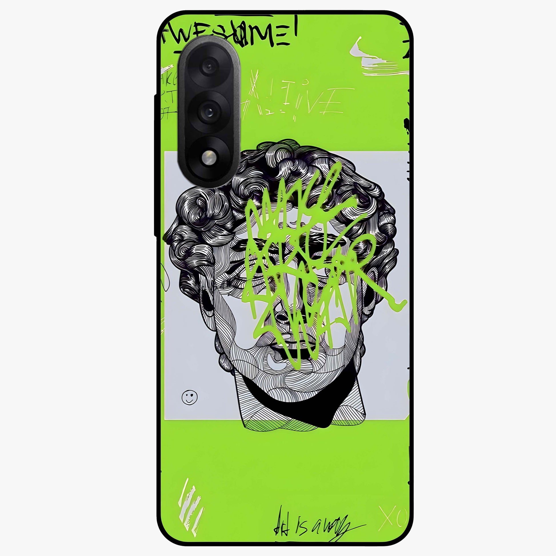 Neo Graffiti Rebellion Glass Case for 1+Nord 5 edgy front view featuring bold graffiti style artwork