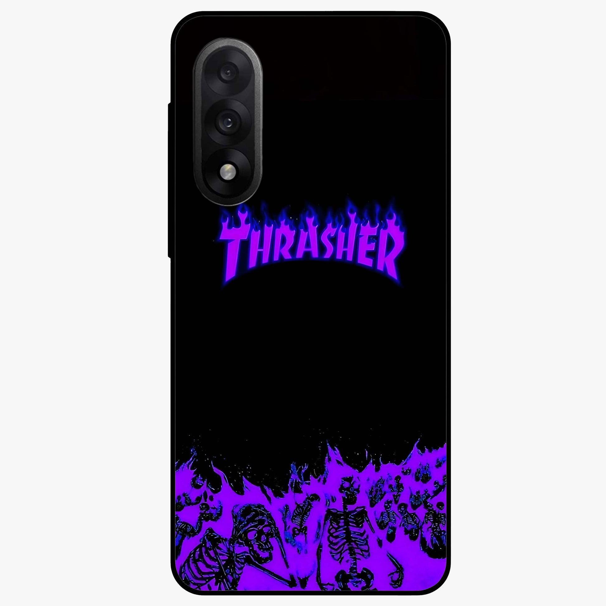 Neon Flame Riot Glass Case for 1+Nord 5 intense front view featuring blazing neon flame artwork