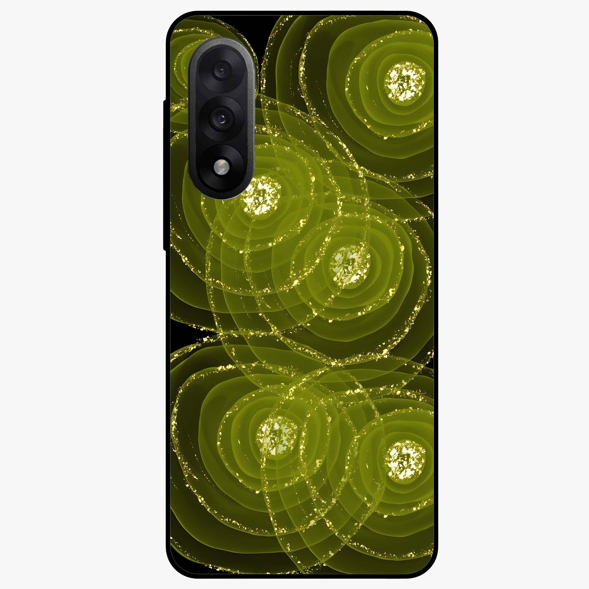 Neon Orbit Bloom Marble Glass Case for 1+Nord 5 artistic front view featuring marble texture with neon orbit accents