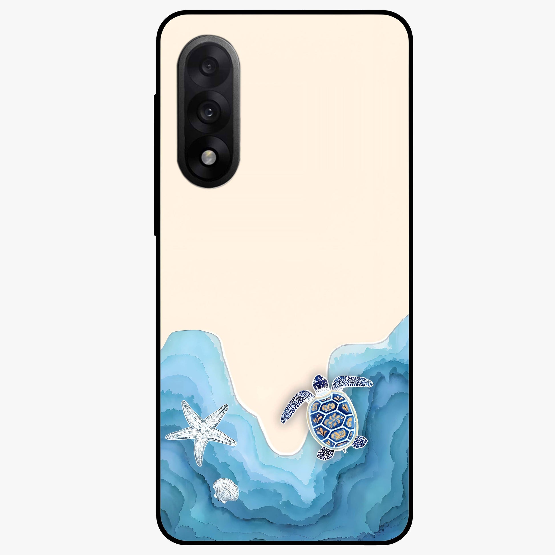 Ocean Drift Turtle Glass Case for 1+Nord 5 serene front view featuring sea turtle artwork in calming ocean tones