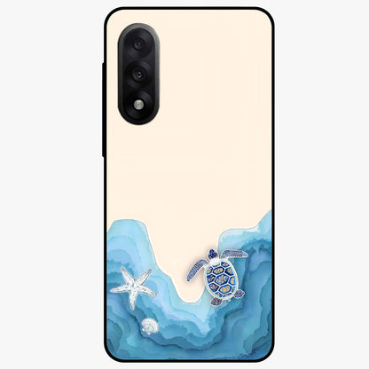 Ocean Drift Turtle Glass Case for 1+Nord 5 serene front view featuring sea turtle artwork in calming ocean tones