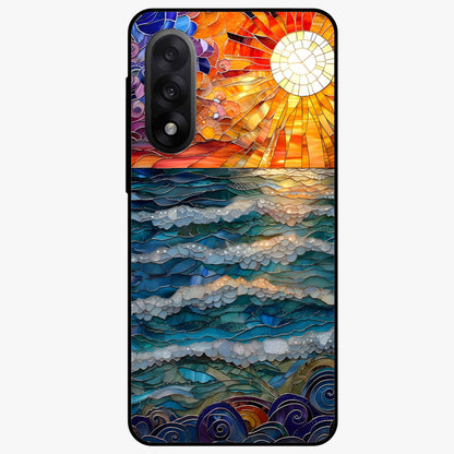 Oceanic Stained Printed Glass Case for 1+Nord 5 elegant front view featuring stained glass inspired ocean artwork