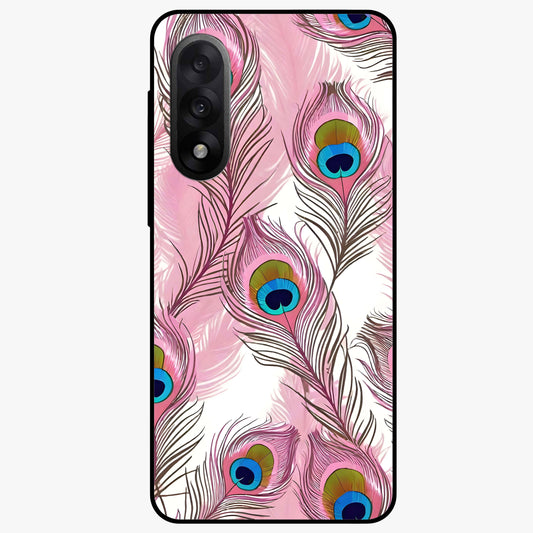 Peacock Feathers Floating Glass Case for 1+Nord 5 artistic front view featuring floating feather artwork with rich colors