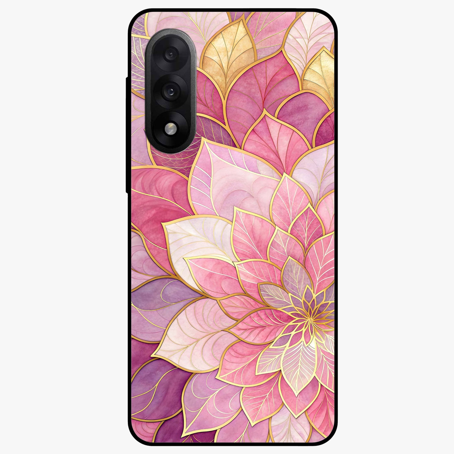 Petal Luxe Bloom Glass Case for 1+Nord 5 luxurious front view featuring refined floral artwork with rich tones