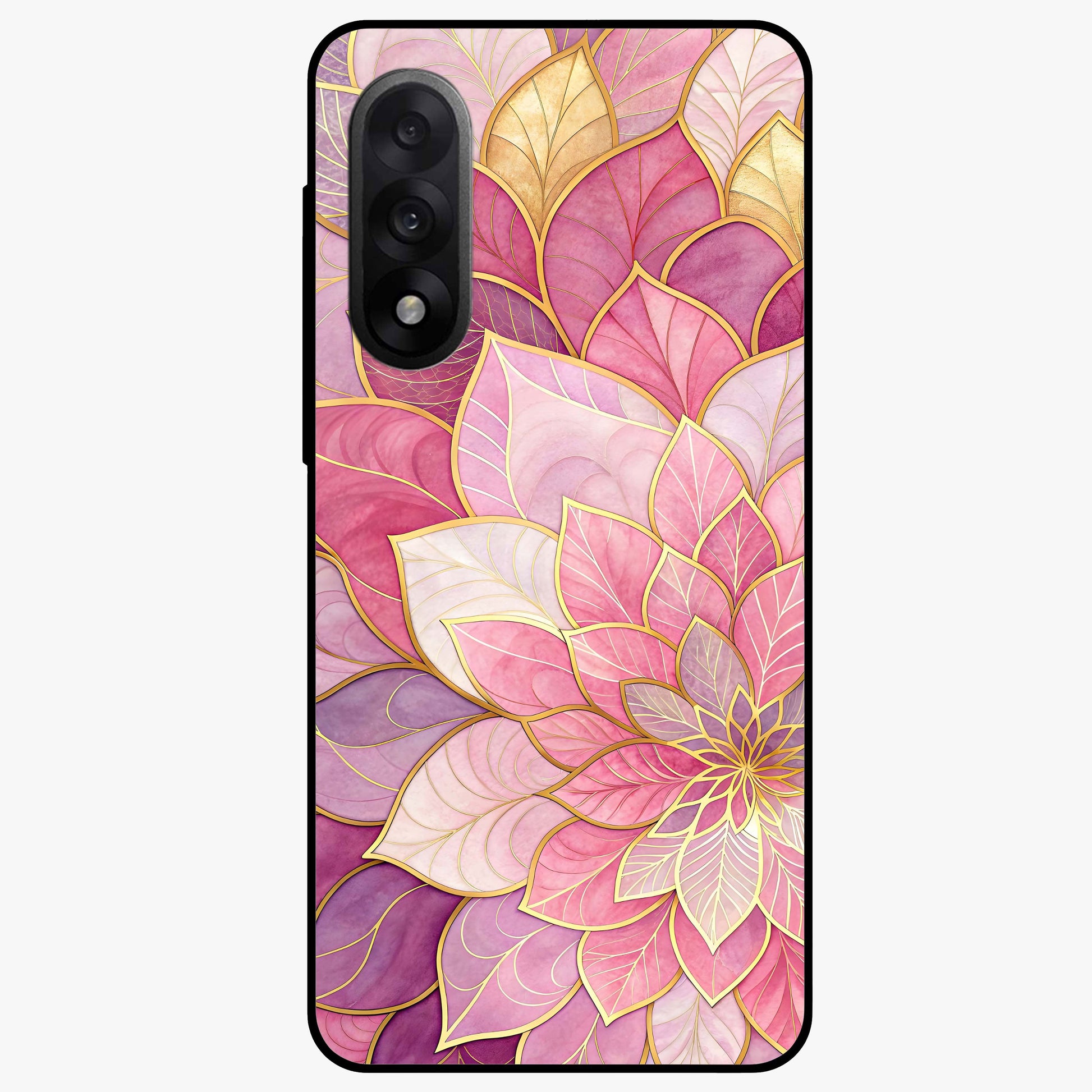 Petal Luxe Bloom Glass Case for 1+Nord 5 luxurious front view featuring refined floral artwork with rich tones