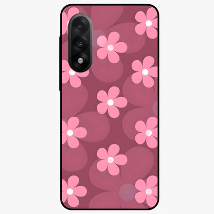 Pink Daisy Flower Pattern Glass Case for 1+Nord 5 cheerful front view featuring daisy floral artwork in pink tones