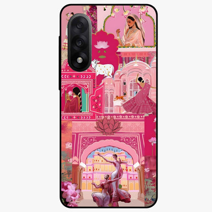 Pink Palace Muse Glass Case for 1+Nord 5 elegant front view featuring palace inspired artwork in soft pink hues