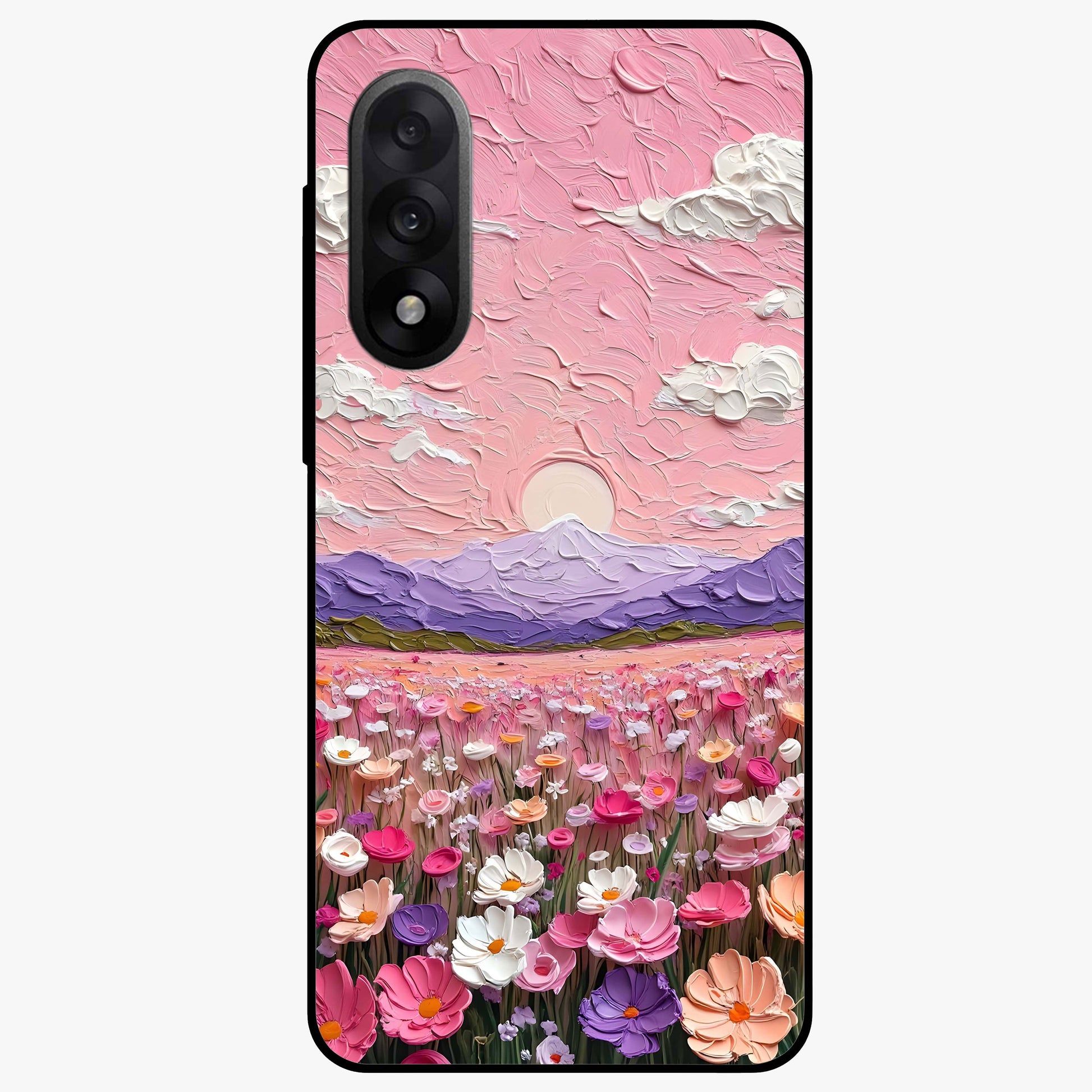 Pink Pastel Groovy Art Glass Case for 1+Nord 5 playful front view featuring groovy retro artwork in pastel pink tones