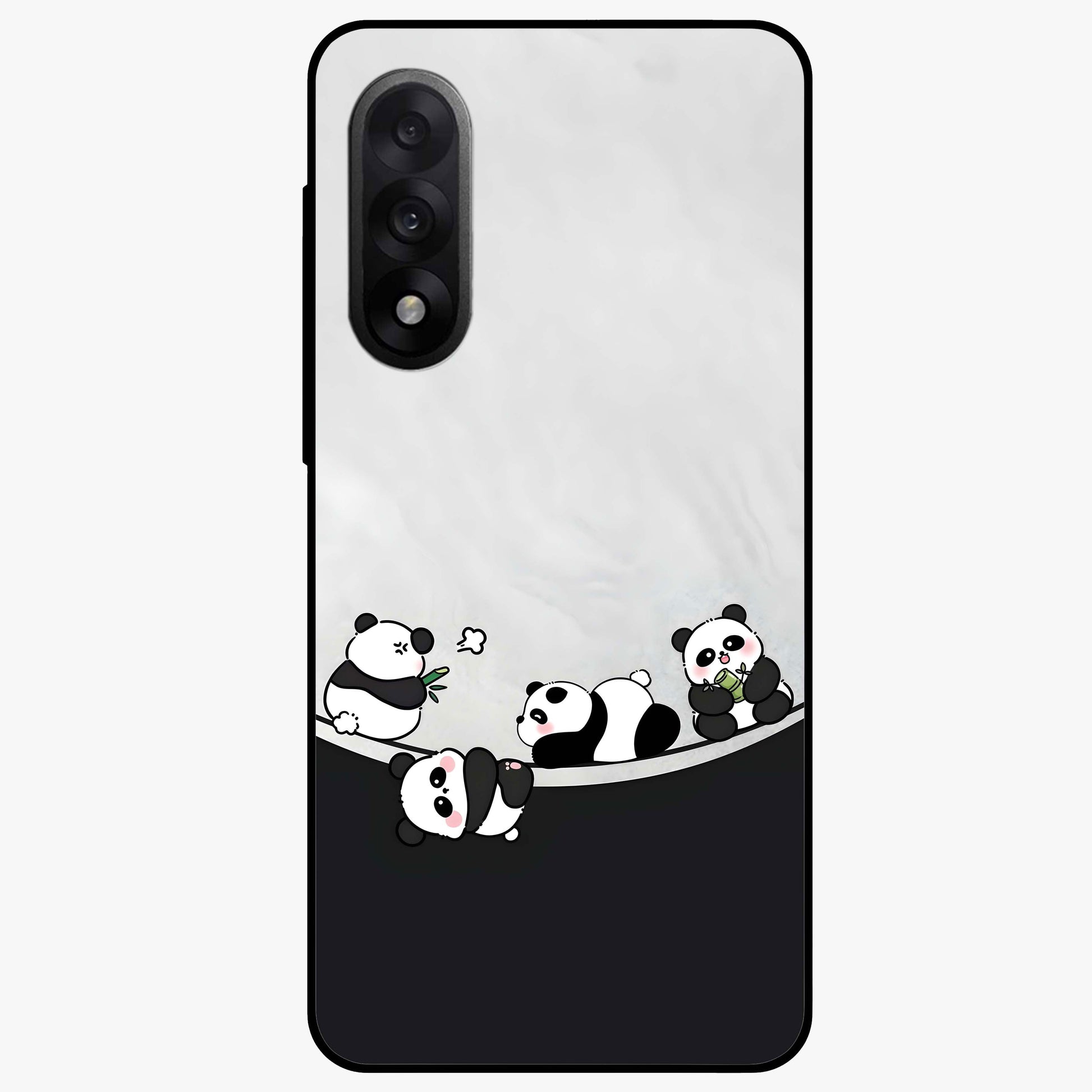 Playful Panda Parade Glass Case for 1+Nord 5 adorable front view featuring cute panda artwork in lively poses