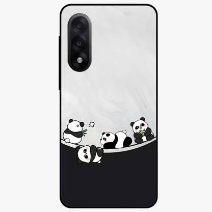 Playful Panda Parade Glass Case for 1+Nord 5 adorable front view featuring cute panda artwork in lively poses
