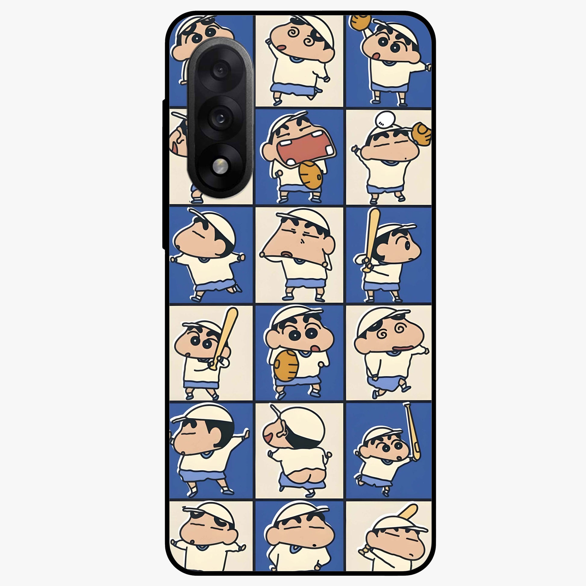 Playful Shin Swing Glass Case for 1+Nord 5 lively front view featuring animated character artwork with playful theme