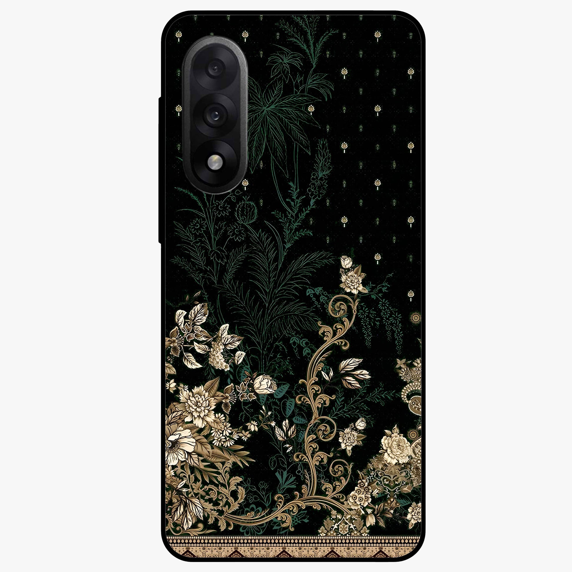 Regal Botanical Tapestry Glass Case for 1+Nord 5 luxurious front view featuring intricate botanical tapestry artwork