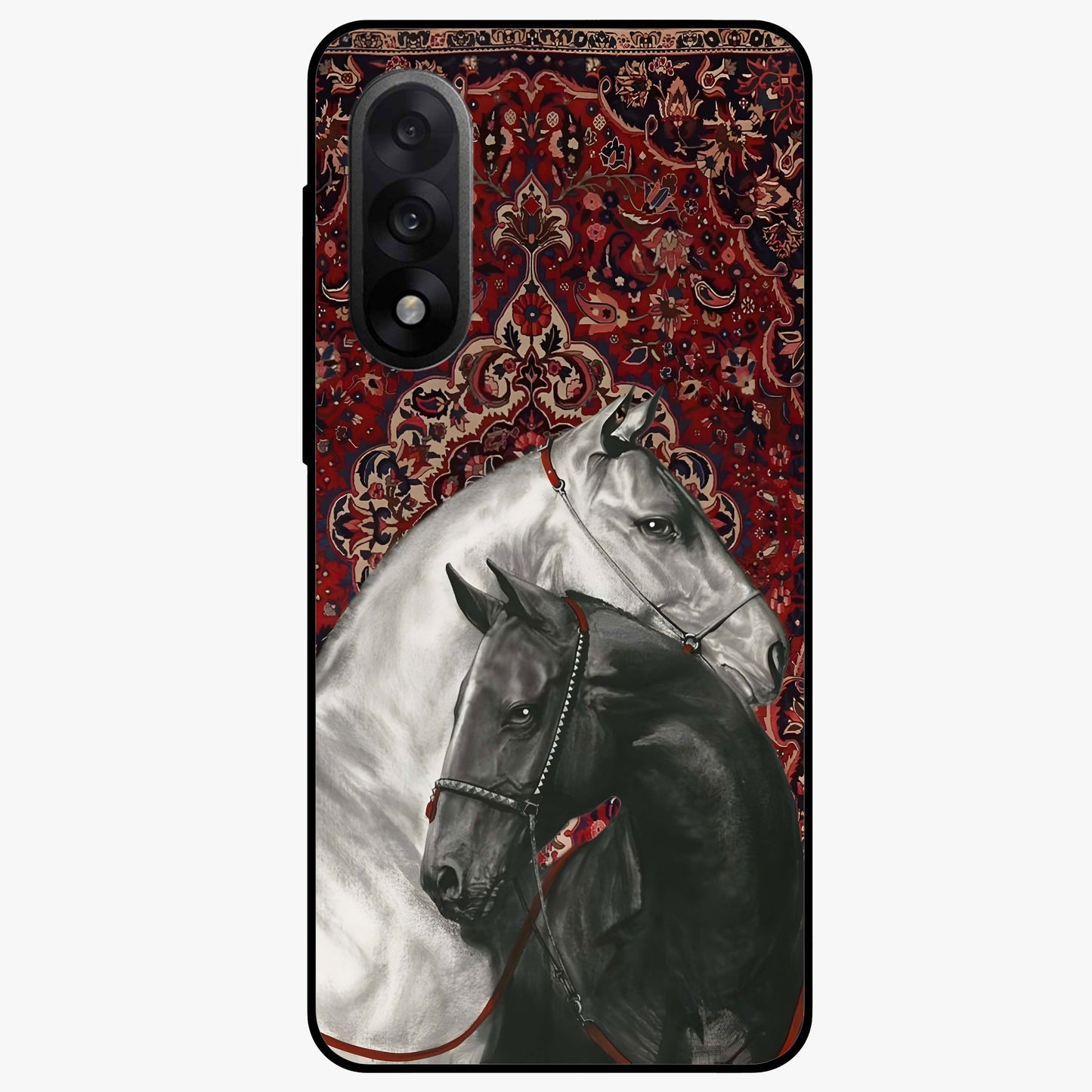Regal Stallion Tapestry Glass Case for 1+Nord 5 powerful front view featuring majestic horse artwork with tapestry style detailing