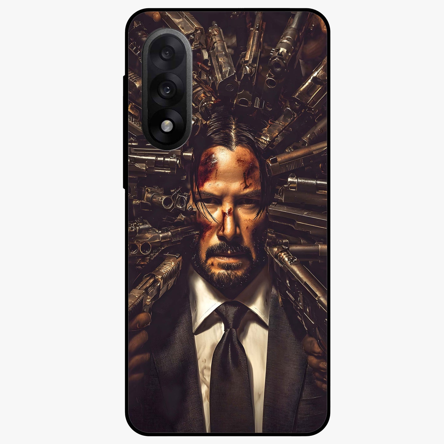 Relentless Shadow Assassin Glass Case for 1+Nord 5 intense front view featuring dark warrior inspired artwork