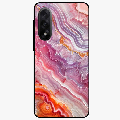 Rose Quartz Marble Glass Case for 1+Nord 5 elegant front view featuring soft pink marble texture artwork