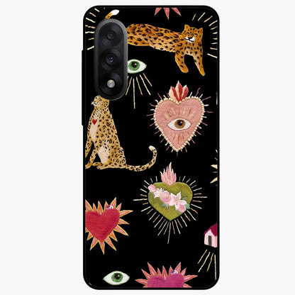 Sacred Jungle Heart Glass Case for 1+Nord 5 vibrant front view featuring jungle inspired artwork with symbolic heart accents