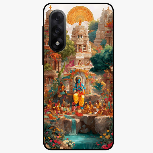 Sacred Sunlight Gods Glass Case for 1+Nord 5 powerful front view featuring divine artwork bathed in golden sunlight