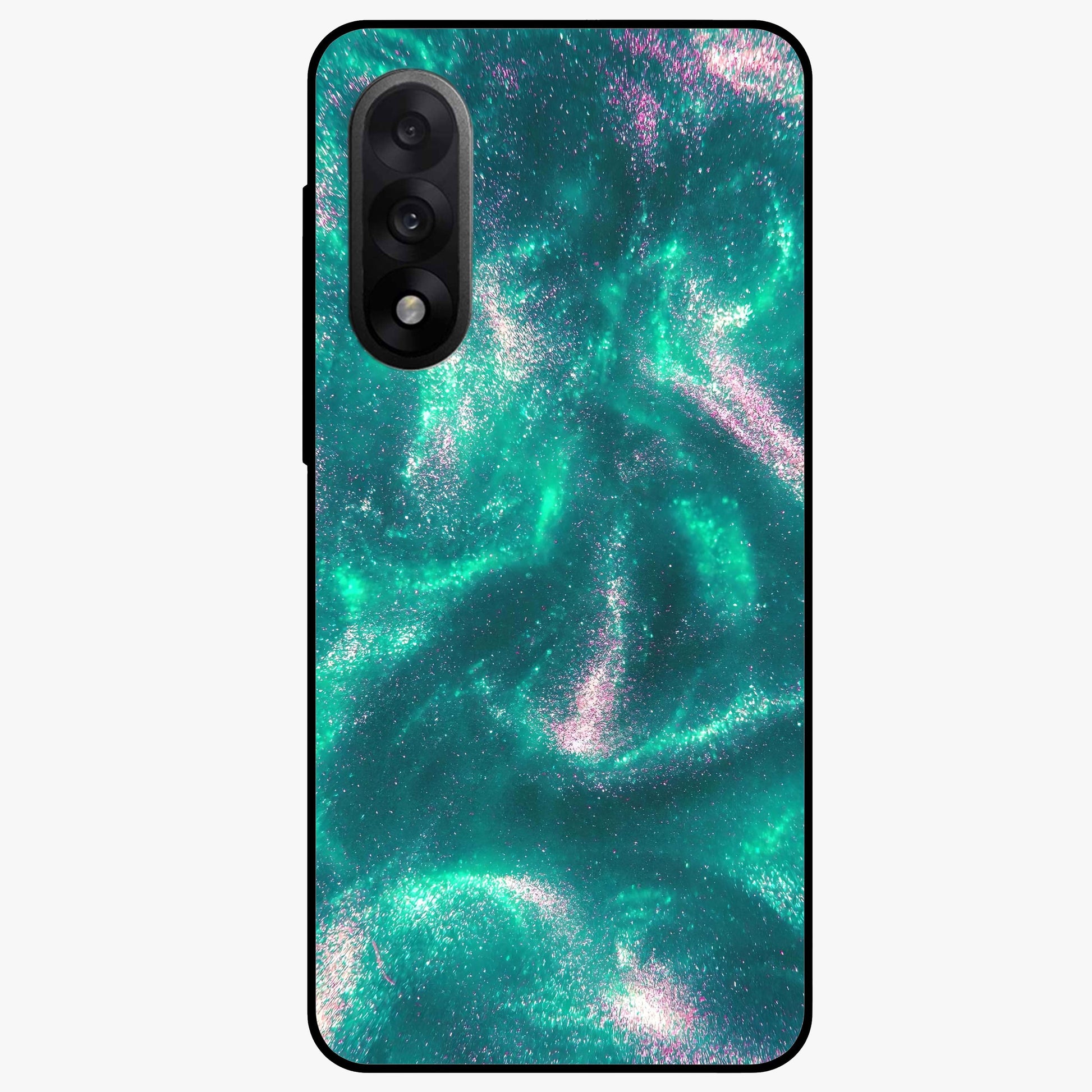 Shimmering Nebula Waves Glass Case for 1+Nord 5 vibrant front view featuring cosmic wave artwork in glowing tones