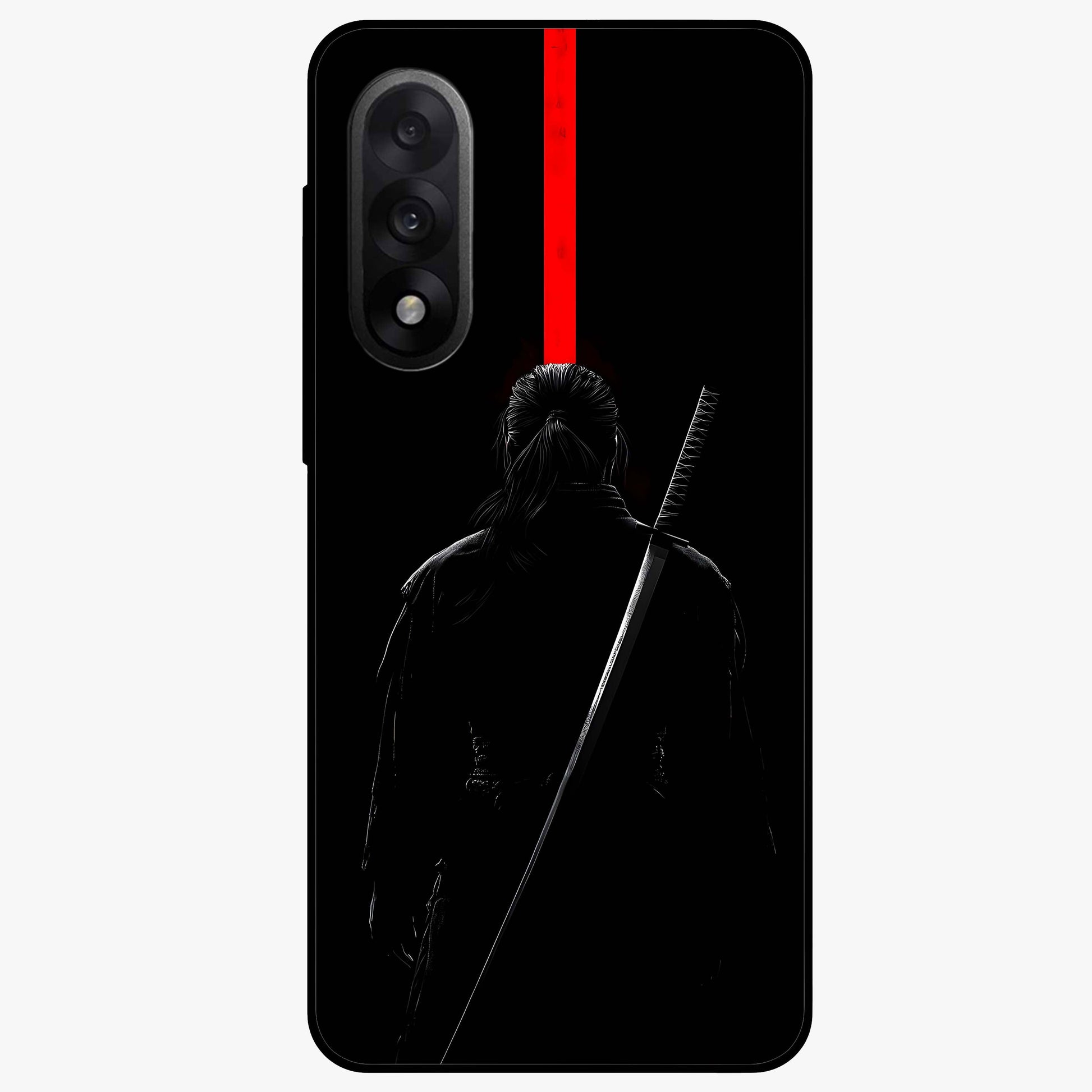 Silent Blade Resolve Glass Case for 1+Nord 5 bold front view featuring stealth warrior inspired artwork