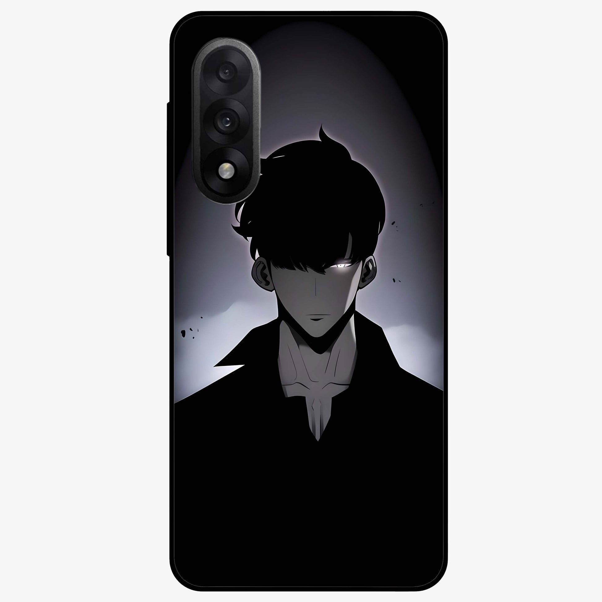 Silent Shadow Awakening Glass Case for 1+Nord 5 intense front view featuring dark warrior inspired artwork